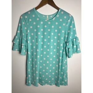 Lime n Chili Wm Sm Polka Dot Ruffle Top Aqua Turquoise Chic Bright Southern